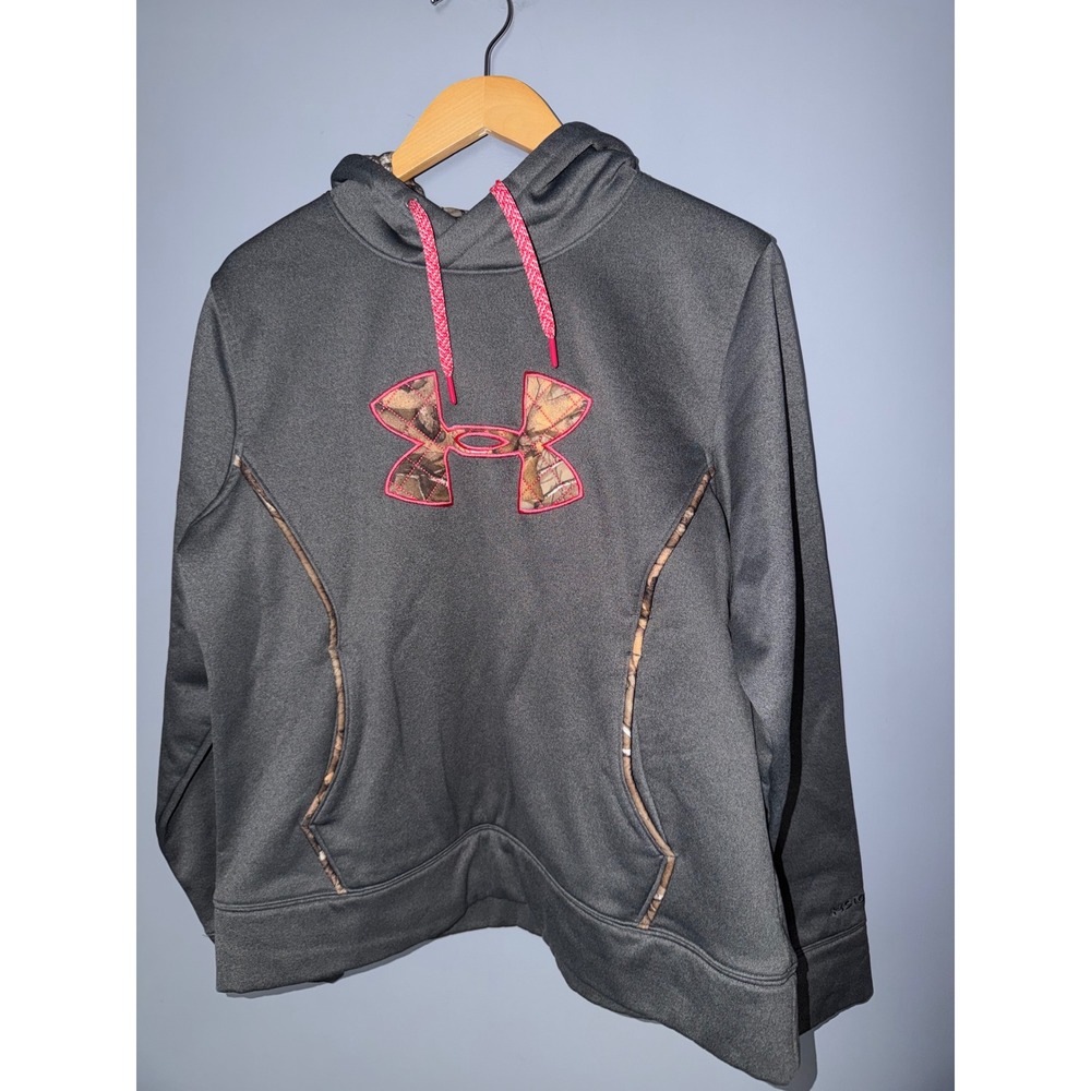 Under Armour Storm Hoodie Womens XL Gray Pink Camo Big Logo Pullover Sweatshirt